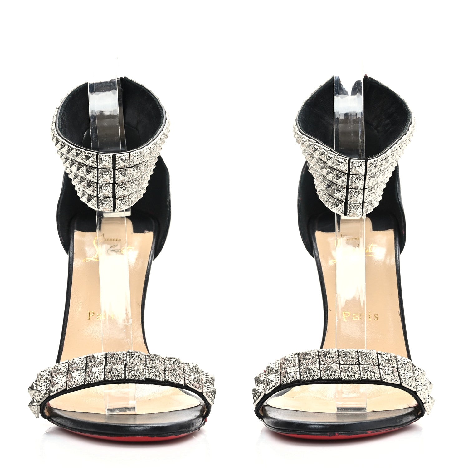Christian Louboutin Nappa Priyadora 100 Studded Sandals 39.5 Black Silver 2 of 7