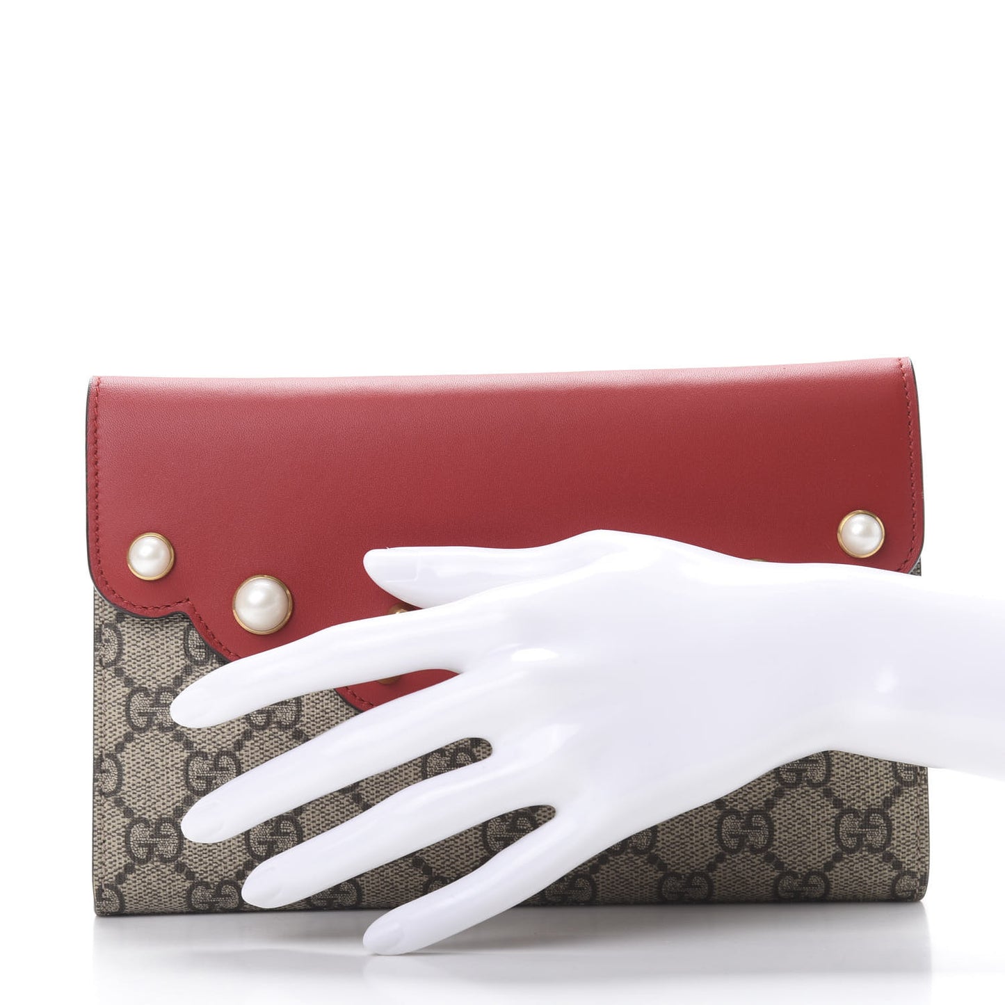GG Supreme Monogram Mini Peony Pearly Clutch Red