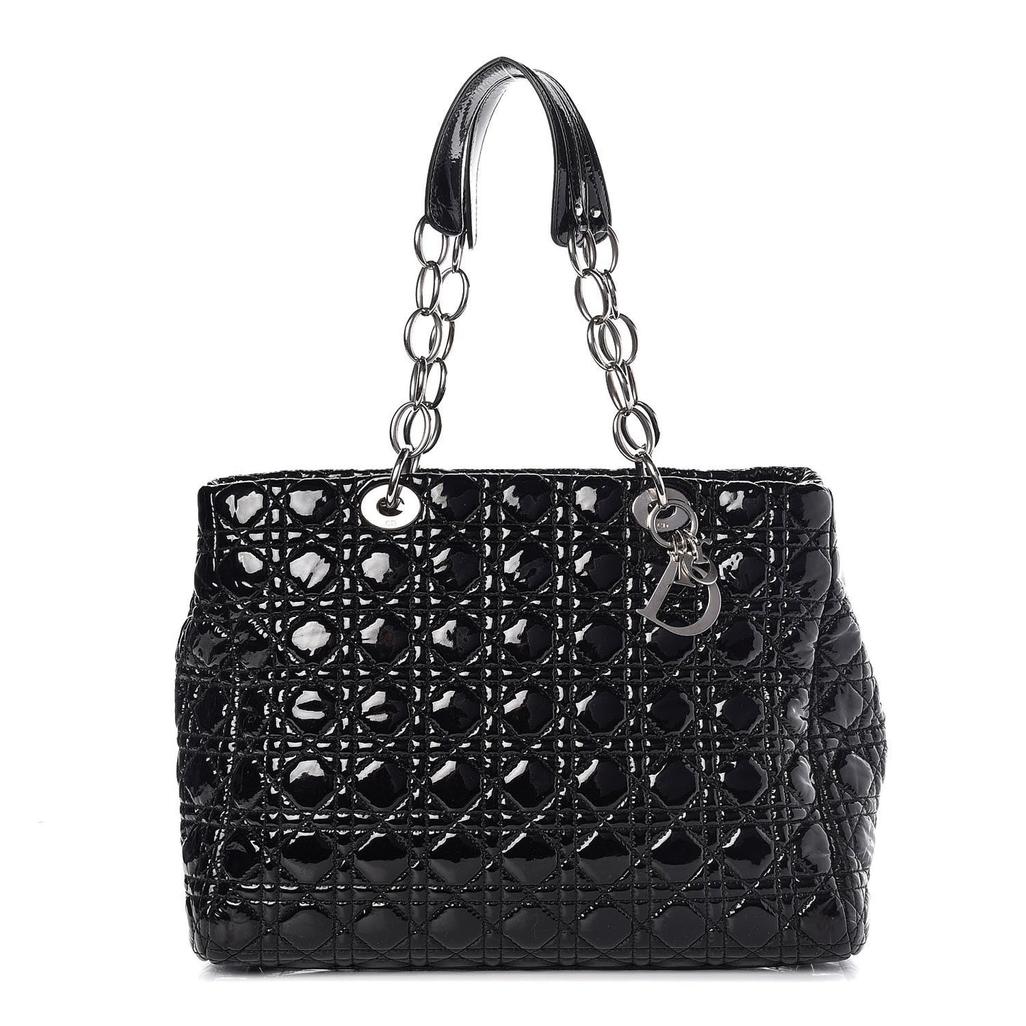 Patent Cannage Large Dior Soft Shopping Tote Black