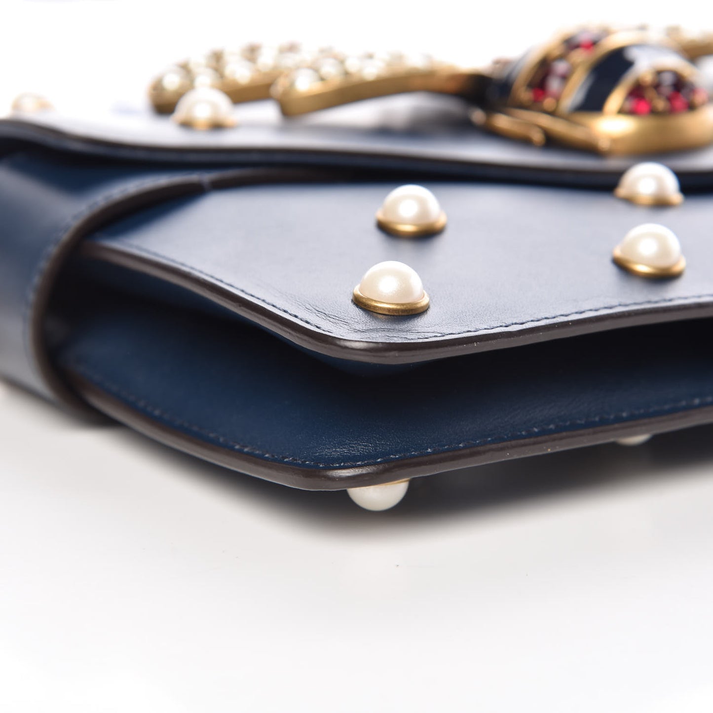 Nappa Pearl Studded Mini Queen Margaret Broadway Shoulder Bag Blue Agata