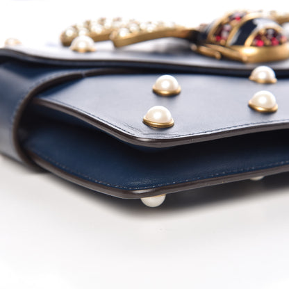 Gucci Nappa Pearl Studded Mini Queen Margaret Broadway Shoulder Bag Blue Agata 5 of 12