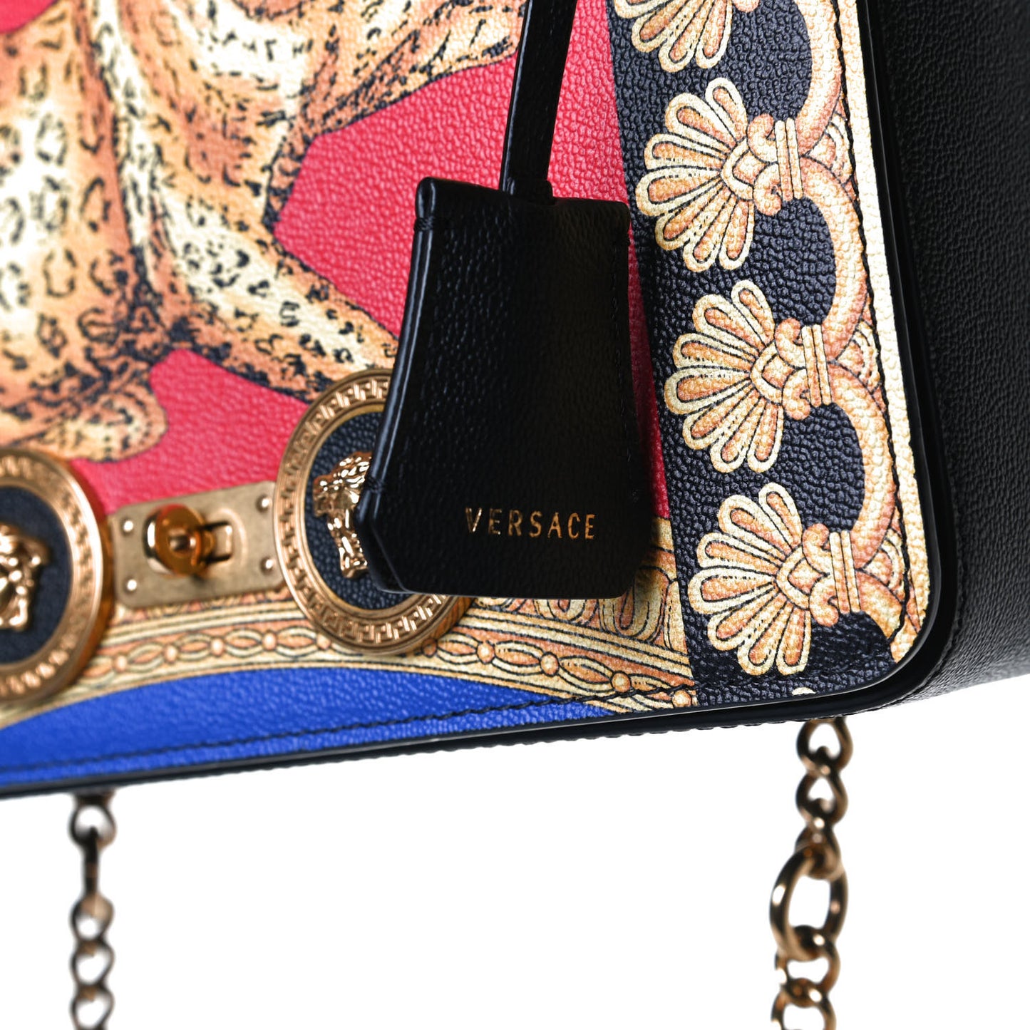 Calfskin Leopard Baroque Print Medium Icon Chain Bag Black Multicolor