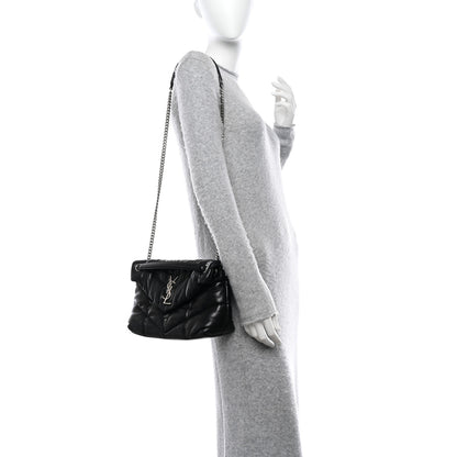 Saint Laurent SAINT LAURENT Lambskin Quilted Small Loulou Puffer Monogram Chain Satchel Black 2 of 9