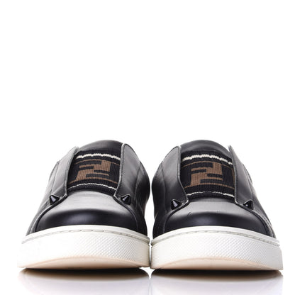 Fendi Vitello Microfiber FF Rockoclick Slip On Sneakers 38.5 Black Tobacco 2 of 11