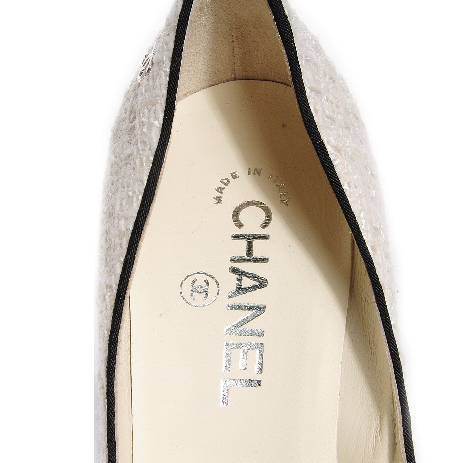 Chanel Tweed CC Pumps Black White 38 7 of 8