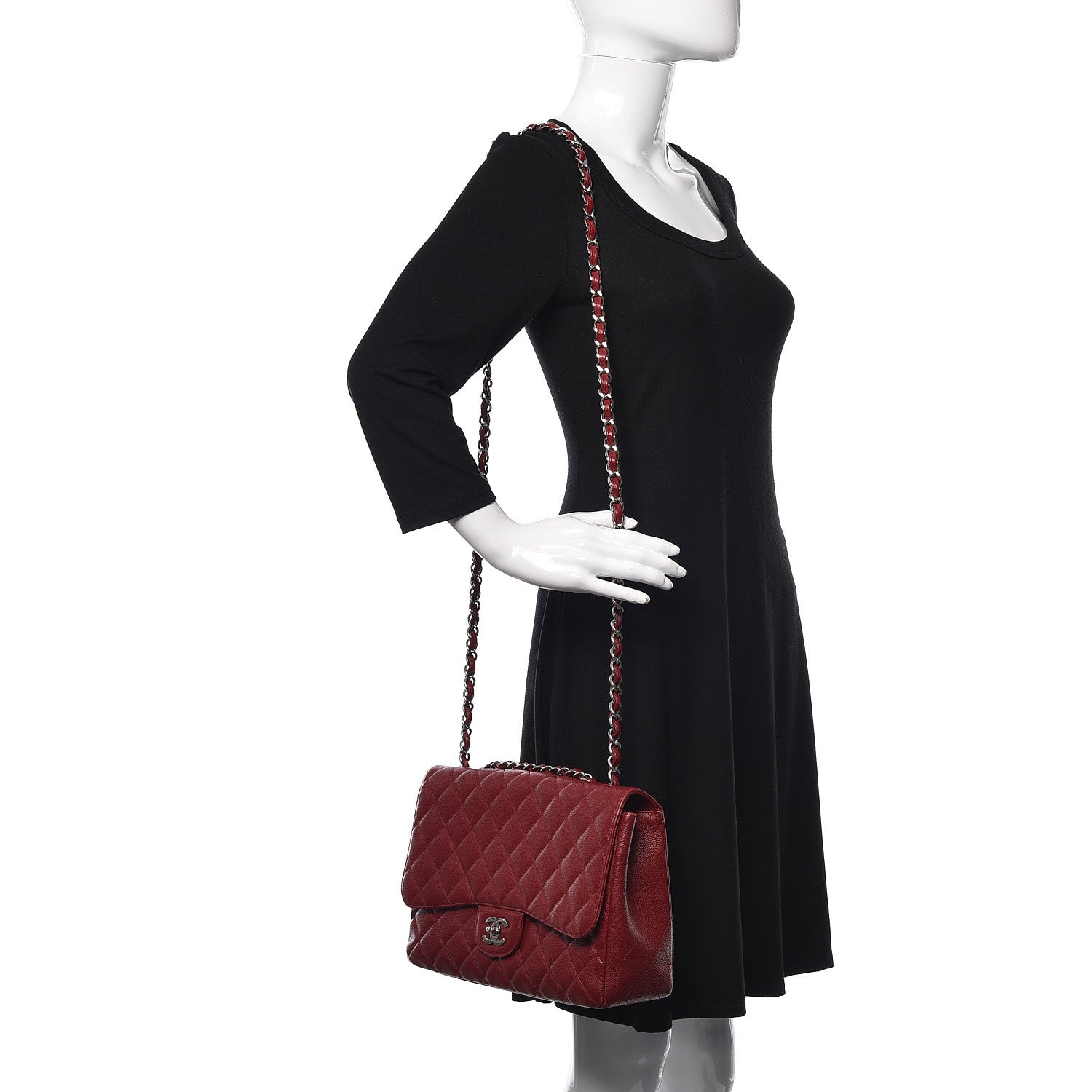 Chanel Caviar Quilted Jumbo Single Flap Red 2 of 27