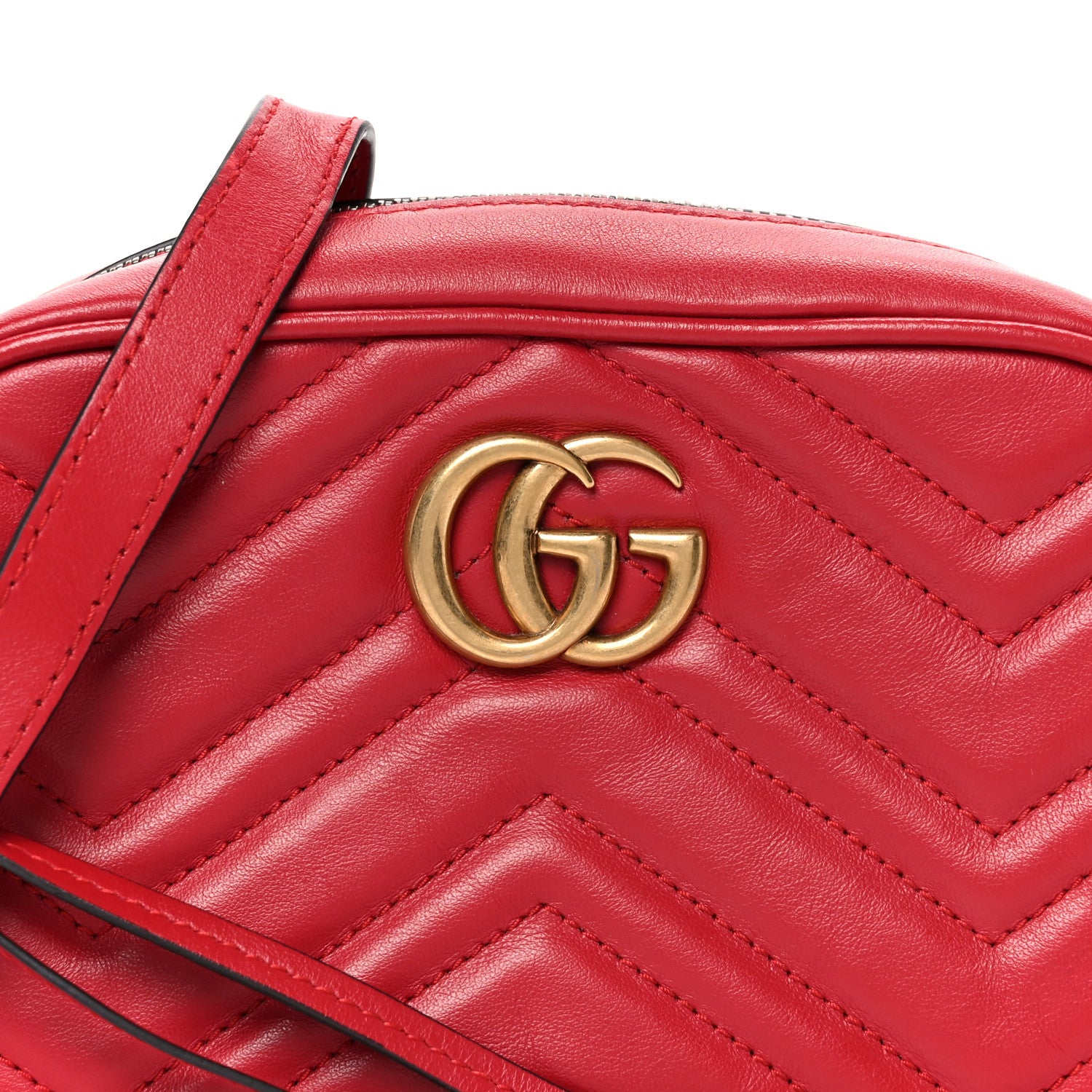 Gucci Calfskin Matelasse Mini GG Marmont Chain Shoulder Bag Hibiscus Red 9 of 11