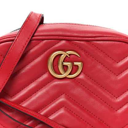 Gucci Calfskin Matelasse Mini GG Marmont Chain Shoulder Bag Hibiscus Red 9 of 11