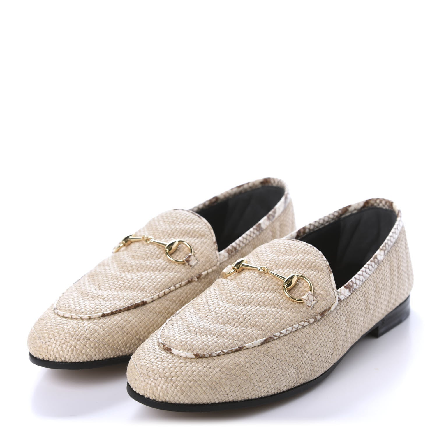 Gucci Raffia Elaphe Matelasse Horsebit Womens Jordaan Loafers 38 Natural Cream Brown 3 of 9