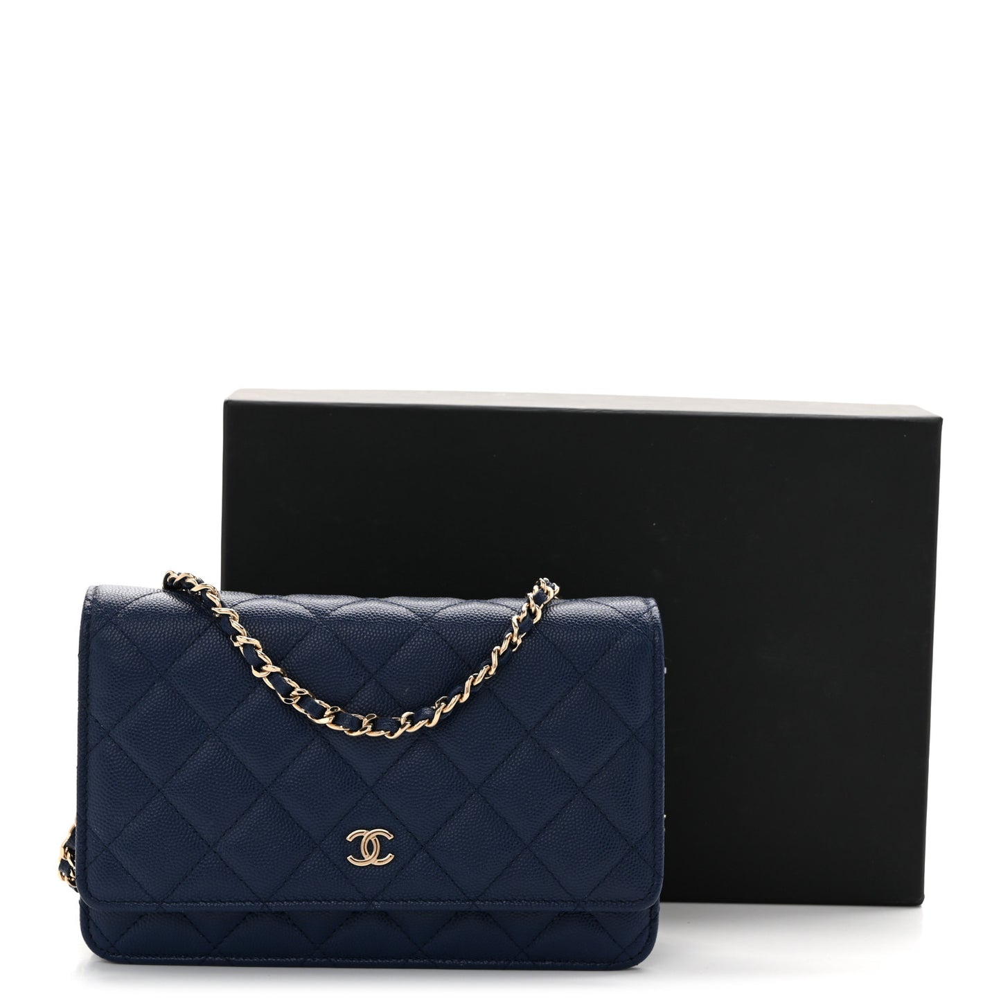 Caviar Quilted Wallet on Chain WOC Navy Blue