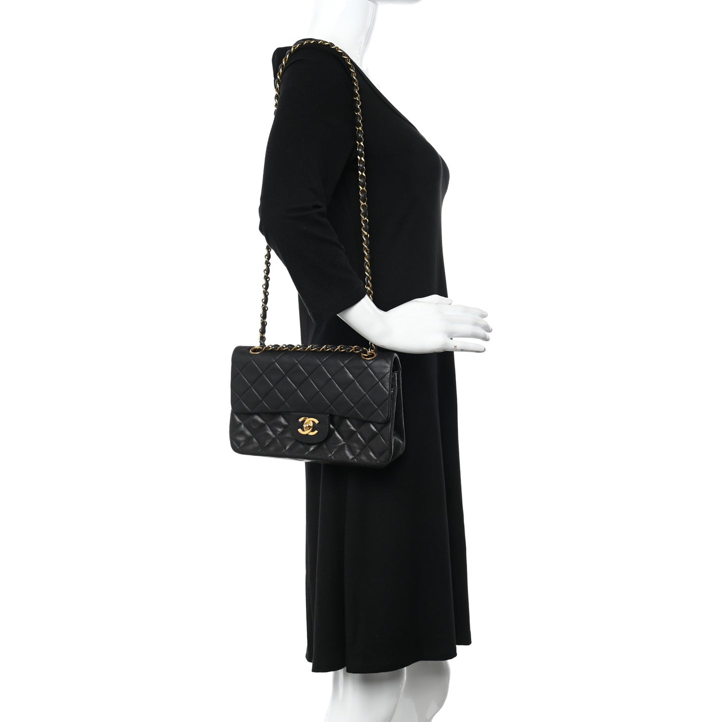 Lambskin Quilted Small Double Flap Black