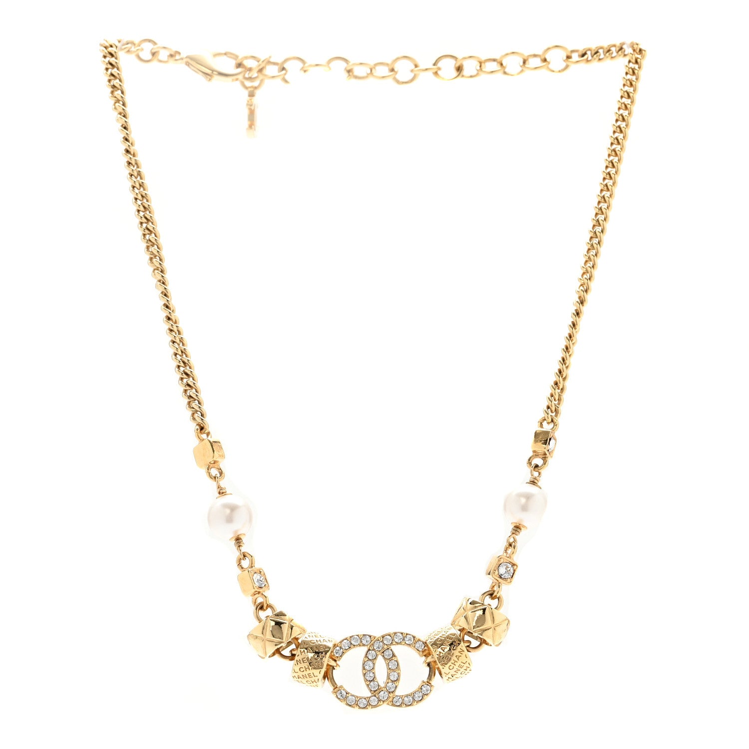 Chanel Pearl Crystal CC Quilted Choker Necklace Gold 3 of 5