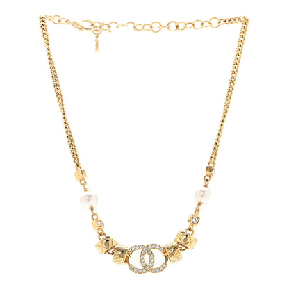 Chanel Pearl Crystal CC Quilted Choker Necklace Gold 3 of 5