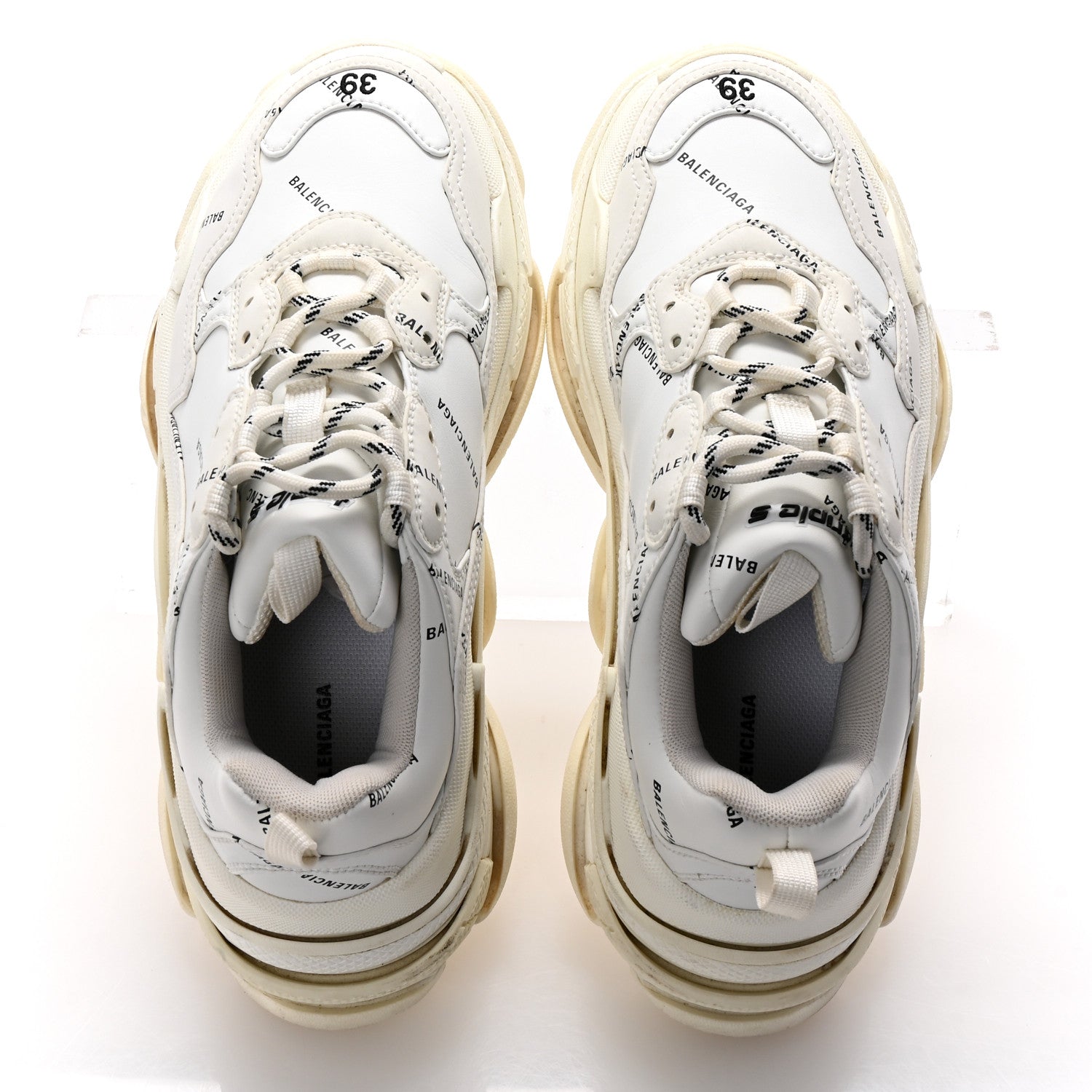 Balenciaga Technical Fabric Allover Logo Womens Triple S Sneakers 39 White Black 3 of 10