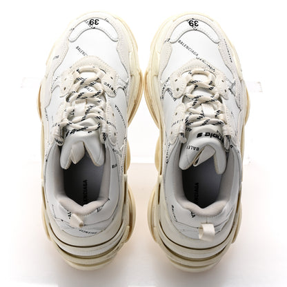 Balenciaga Technical Fabric Allover Logo Womens Triple S Sneakers 39 White Black 3 of 10