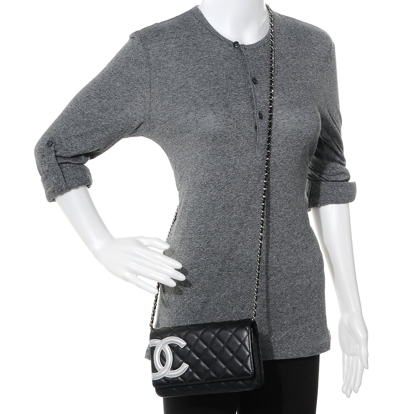Calfskin Quilted Cambon Wallet On Chain WOC Black