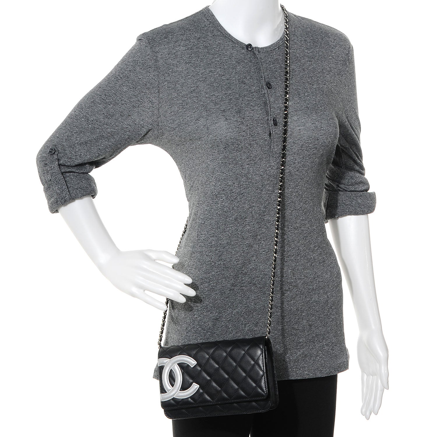 Chanel Calfskin Quilted Cambon Wallet On Chain WOC Black 2 of 7