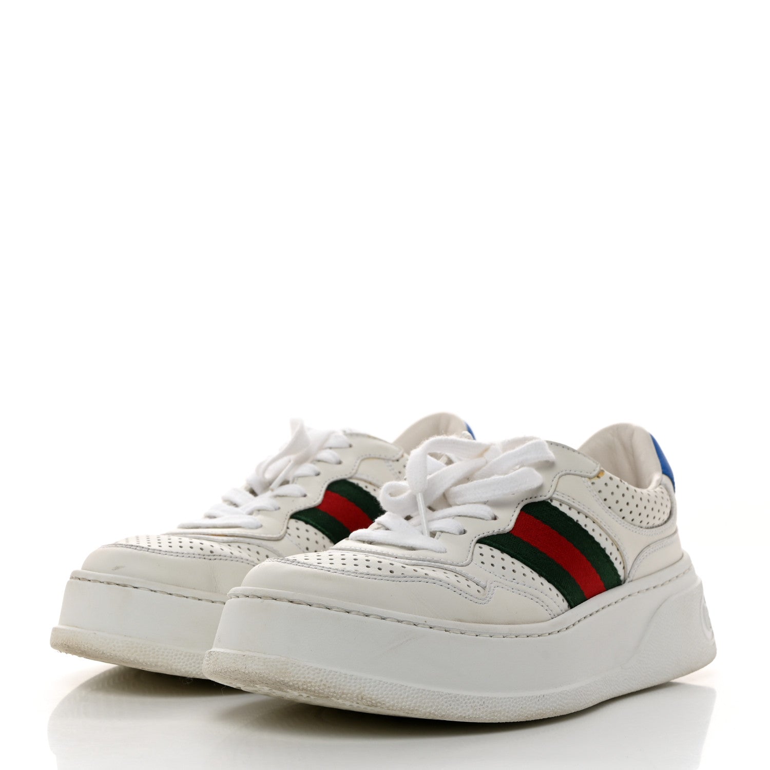 Gucci Calfskin Web Perforated Womens Platform 55mm Sneakers 37 White Bright Splash 3 of 12
