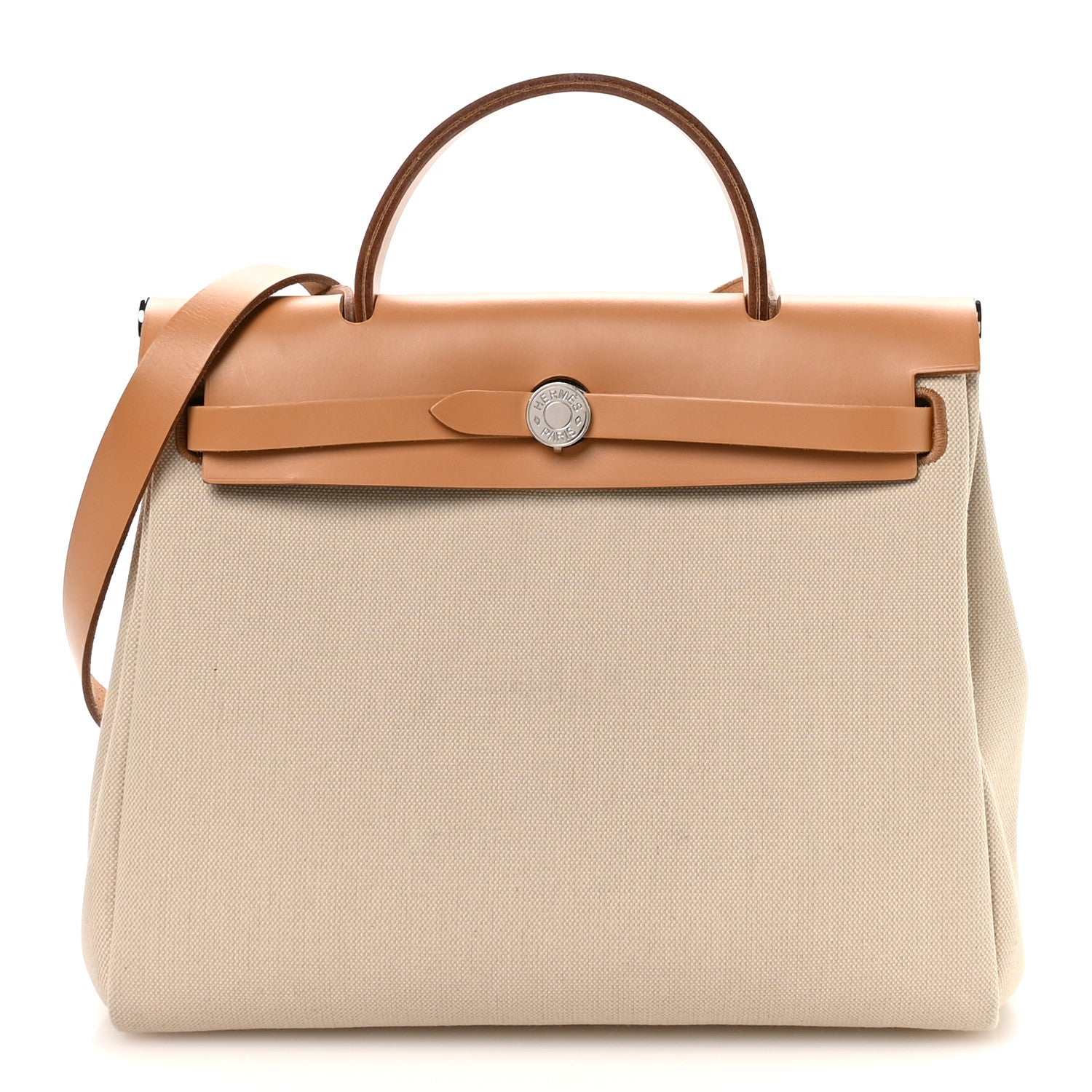 Hermes Military Toile Vache Hunter Herbag Zip Retourne 31 PM Beton Naturel 1 of 12