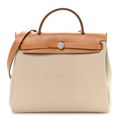 Hermes Military Toile Vache Hunter Herbag Zip Retourne 31 PM Beton Naturel 1 of 12