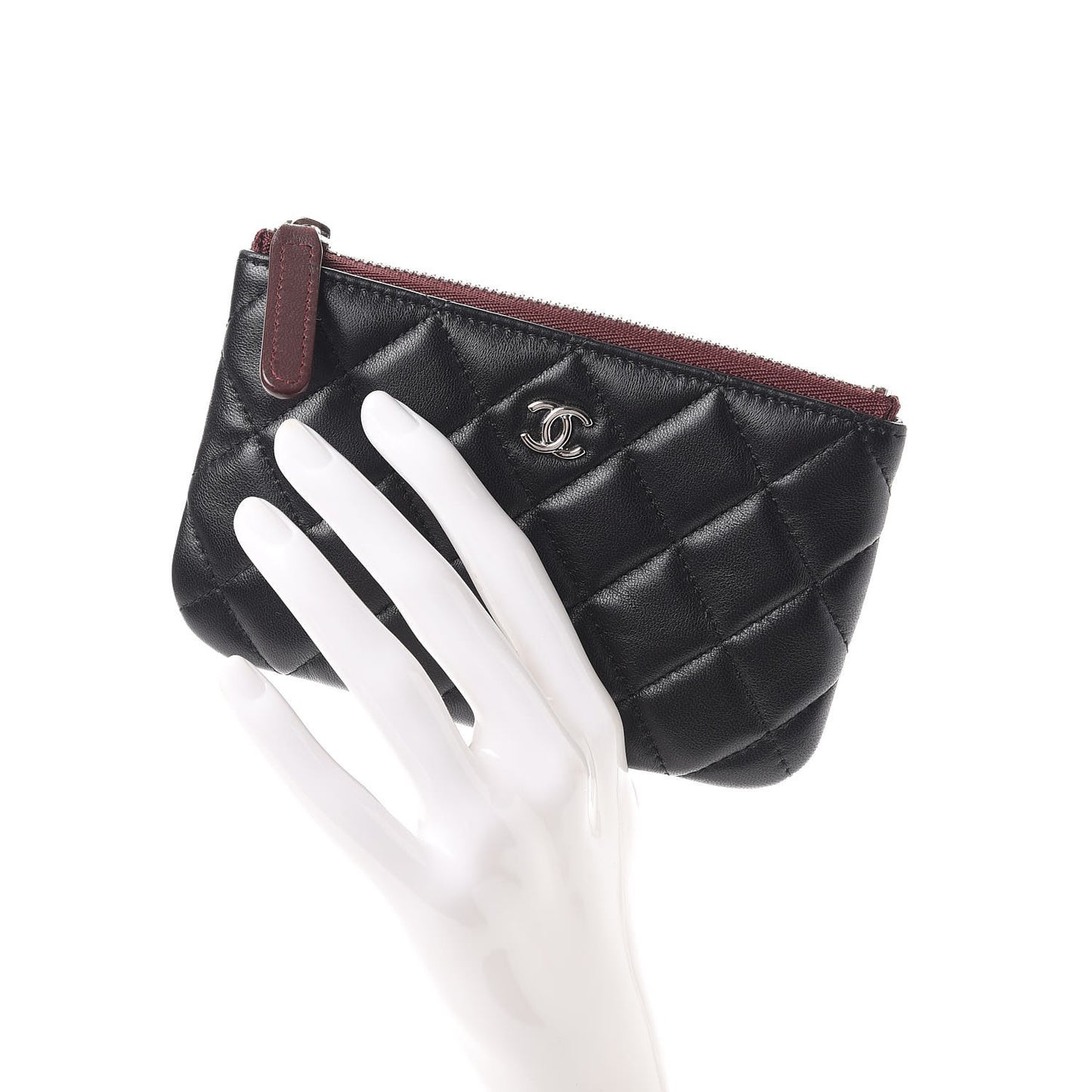 Lambskin Quilted Small Cosmetic Case Black
