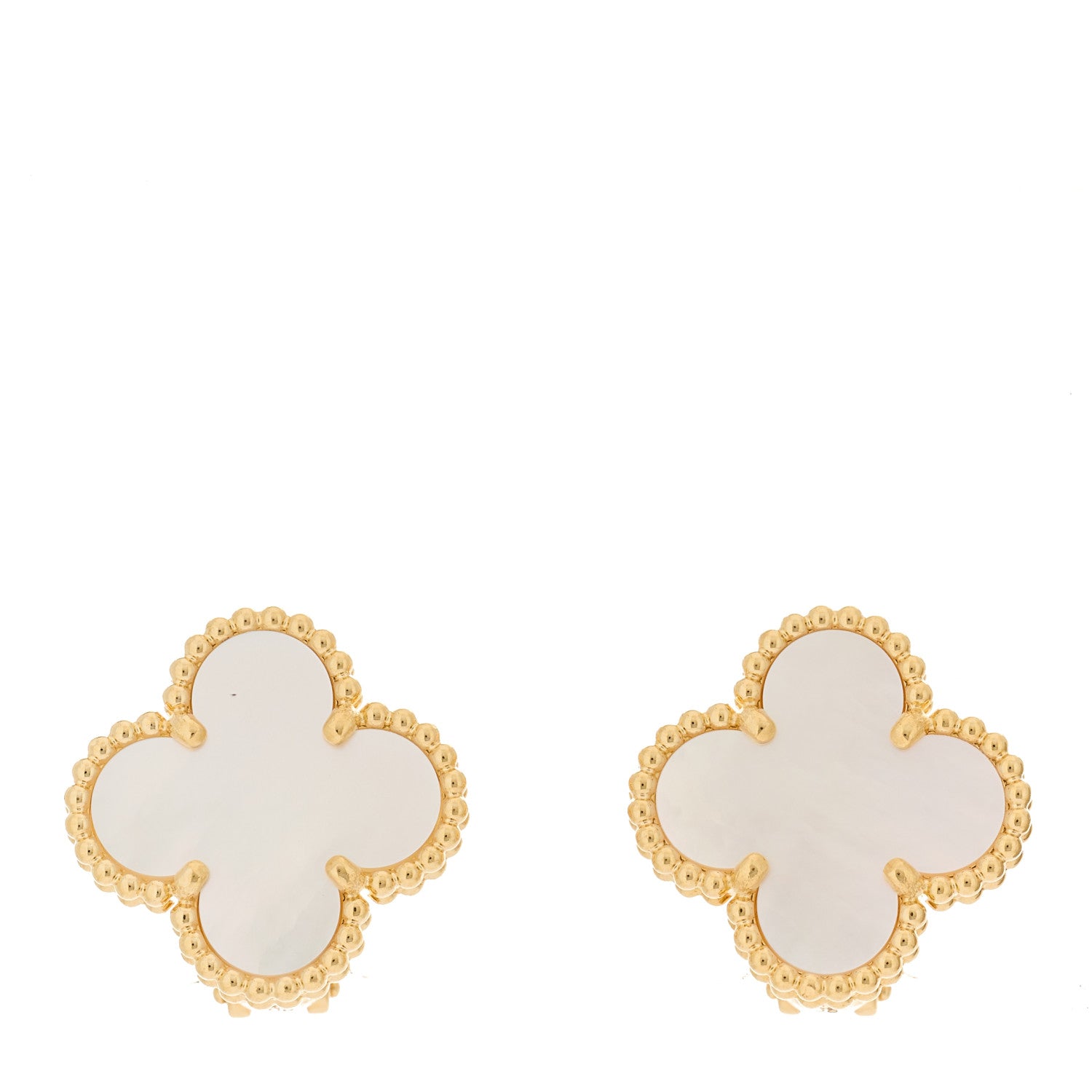 Van Cleef & Arpels 18K Yellow Gold Mother of Pearl Vintage Alhambra Earrings 1 of 5