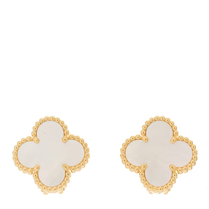 Van Cleef & Arpels 18K Yellow Gold Mother of Pearl Vintage Alhambra Earrings 1 of 5