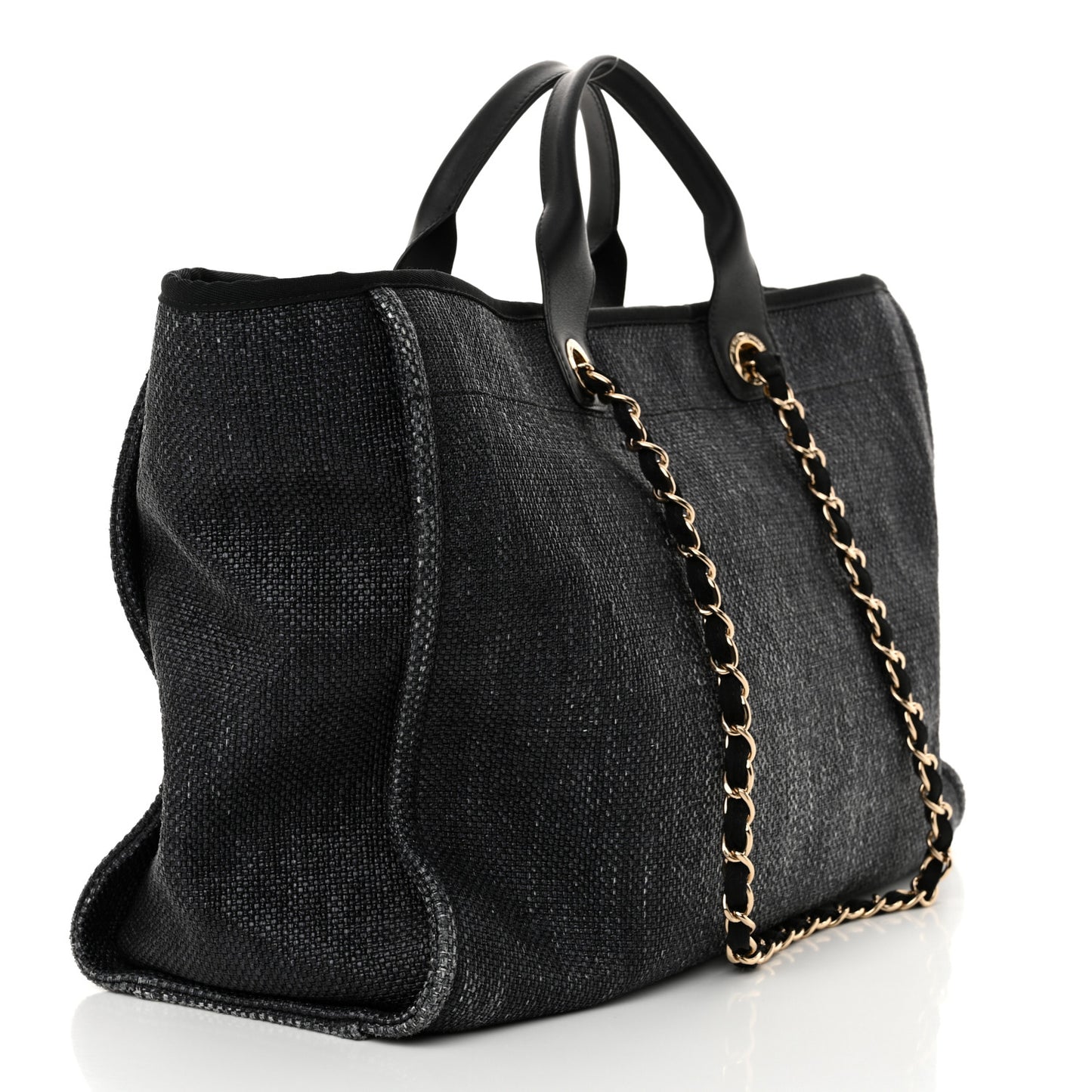 Woven Straw Raffia Large Deauville Tote Black