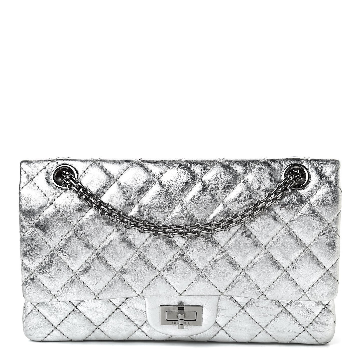 Metallic Aged Calfskin Quilted 2.55 Reissue 225 Flap Silver