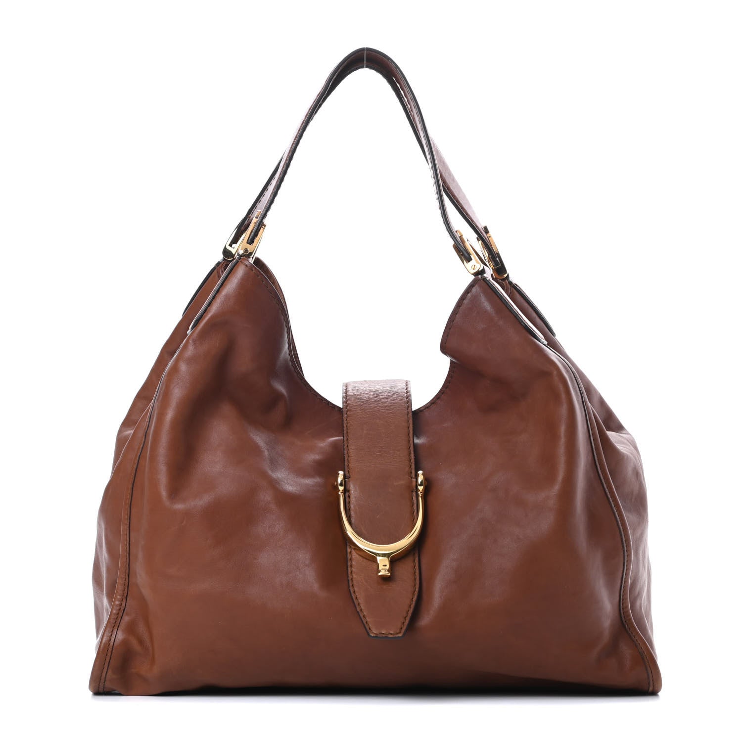 Gucci Washed Calfskin Medium Soft Stirrup Shoulder Bag Brown 1 of 14