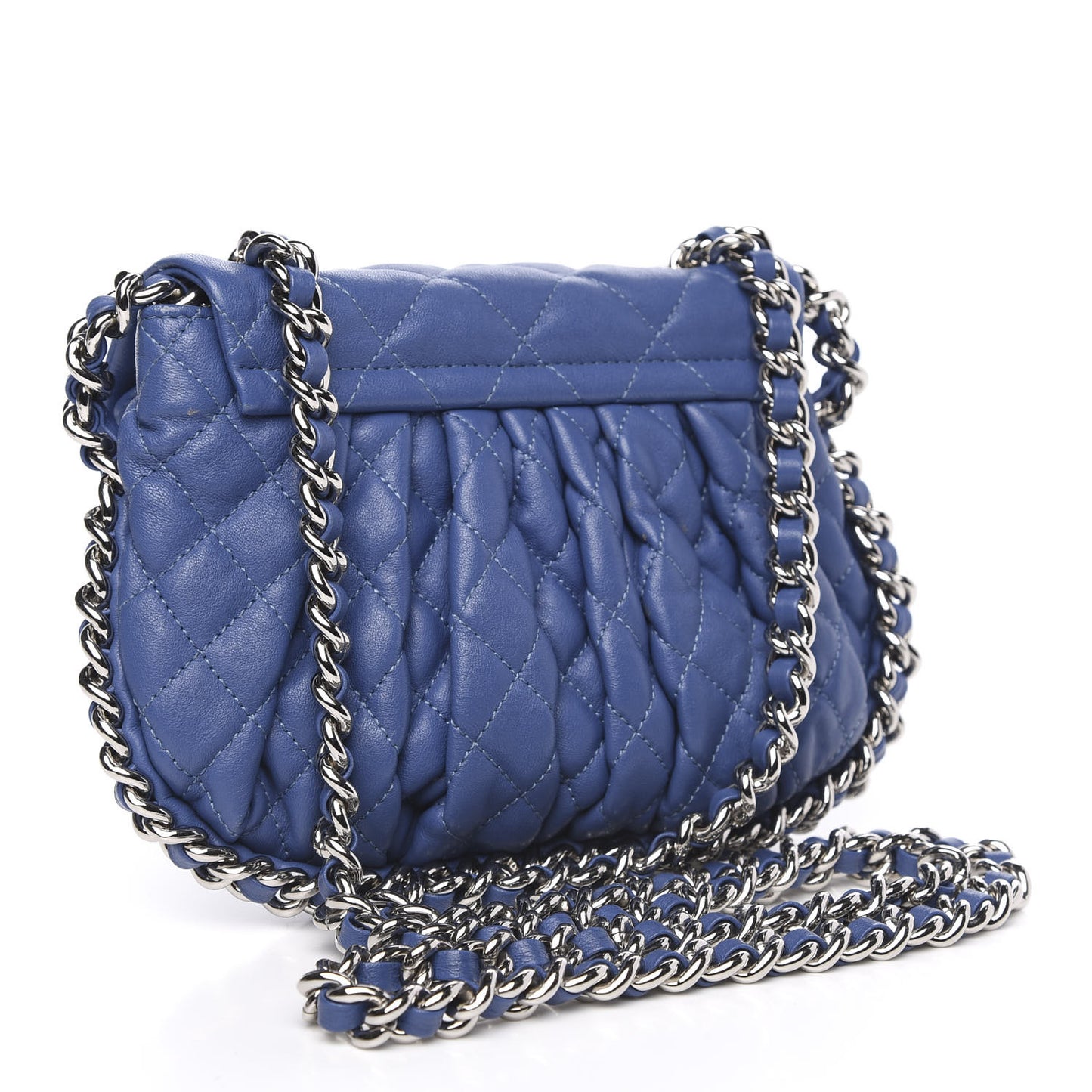 Washed Lambskin Quilted Mini Chain Around Flap Blue
