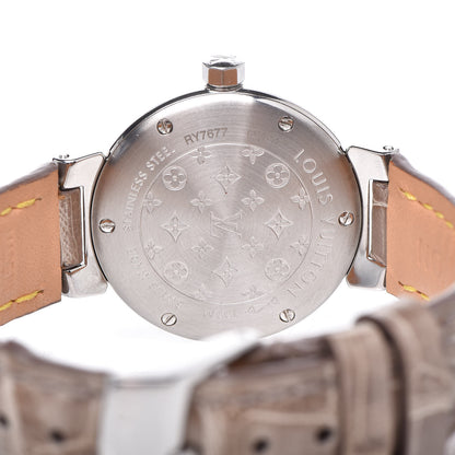 Louis Vuitton Stainless Steel Alligator Diamond 28mm Tambour Quartz Watch 5 of 9