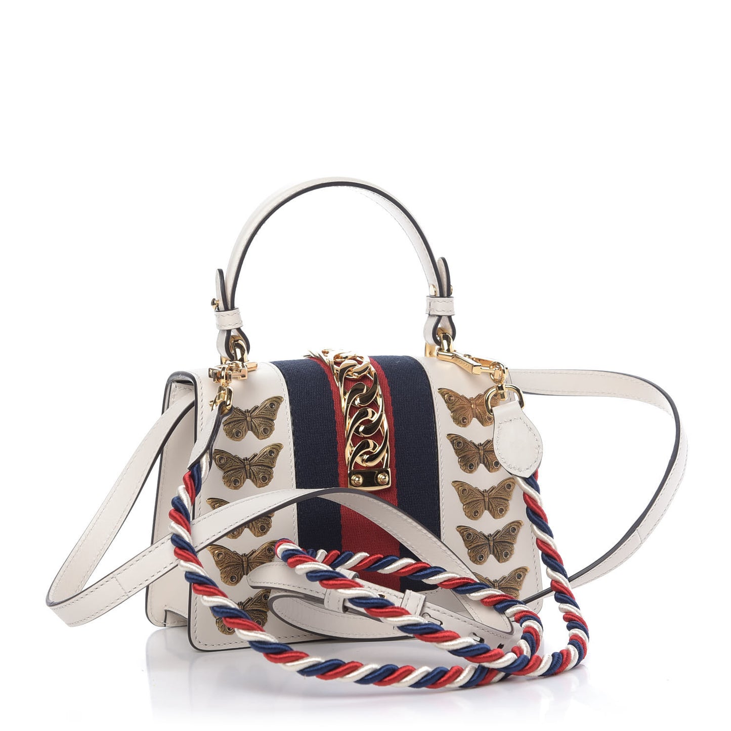 Calfskin Animal Studs Mini Sylvie Top Handle Bag White
