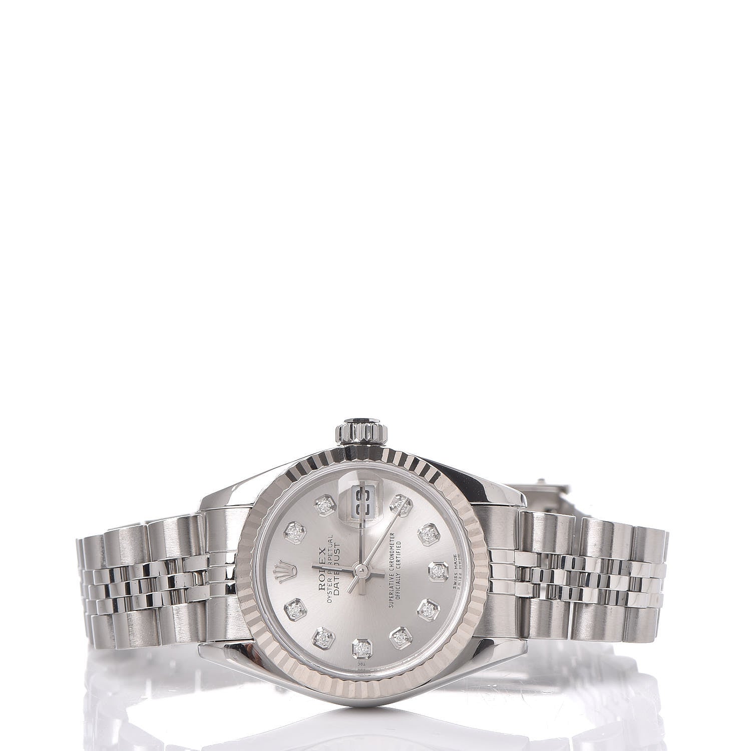 Rolex Stainless Steel 18K White Gold Diamond 26mm Oyster Perpetual Datejust Watch Silver 79174 3 of 6