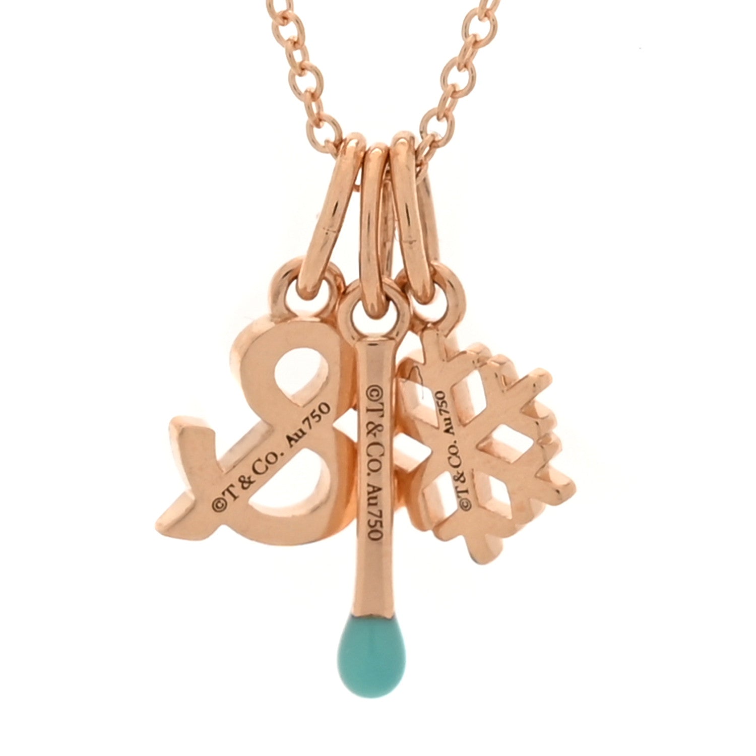 Tiffany 18K Rose Gold Enamel Ampersand Snowflake Match Pendant Necklace Blue 4 of 6