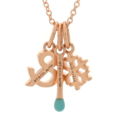Tiffany 18K Rose Gold Enamel Ampersand Snowflake Match Pendant Necklace Blue 4 of 6