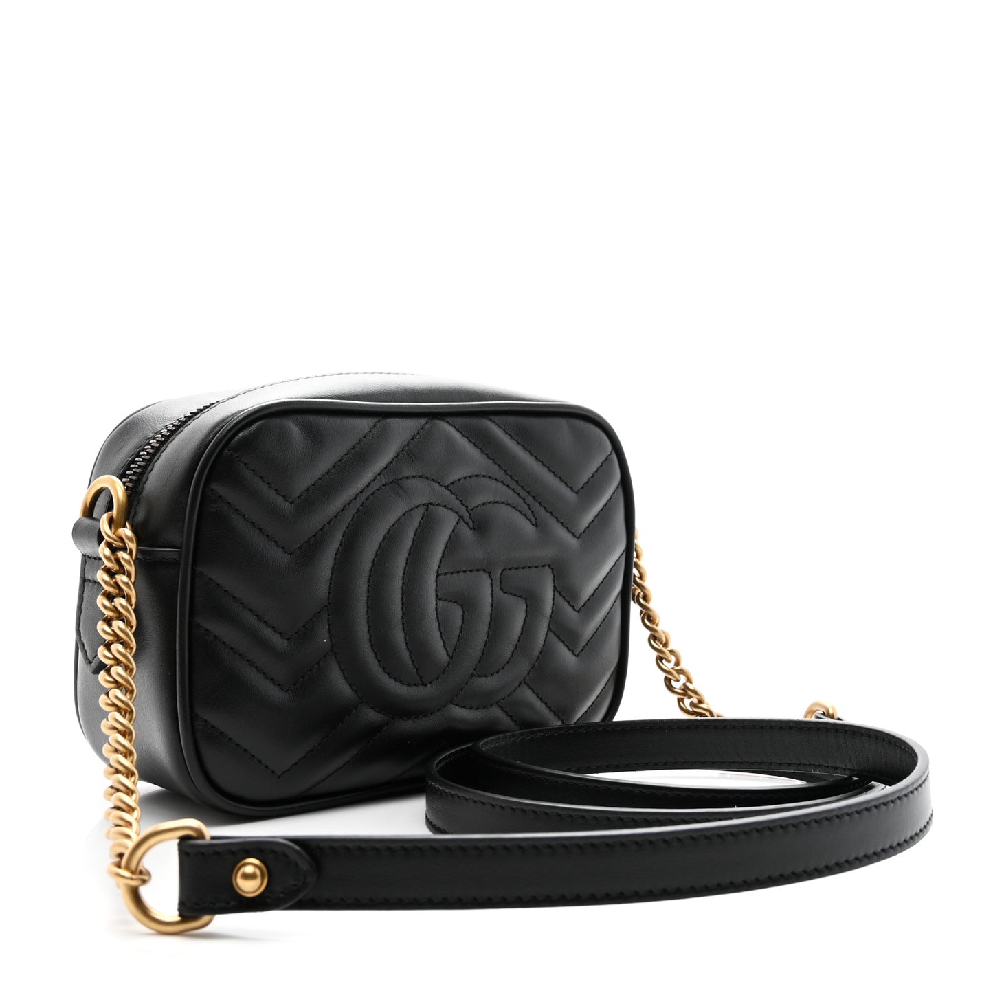 Calfskin Matelasse Mini GG Marmont Chain Shoulder Bag Black