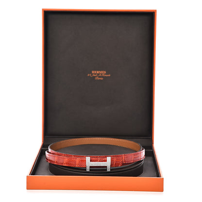 Hermes 18K White Gold Diamond Porosus Crocodile 13mm Focus Belt 85 Geranium 10 of 10