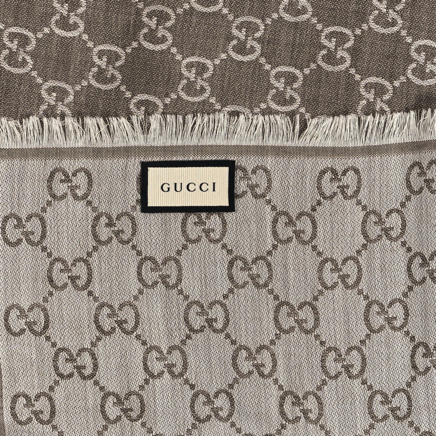 Wool Silk Monogram GGWeb Fringe Shawl Bitume Ivory