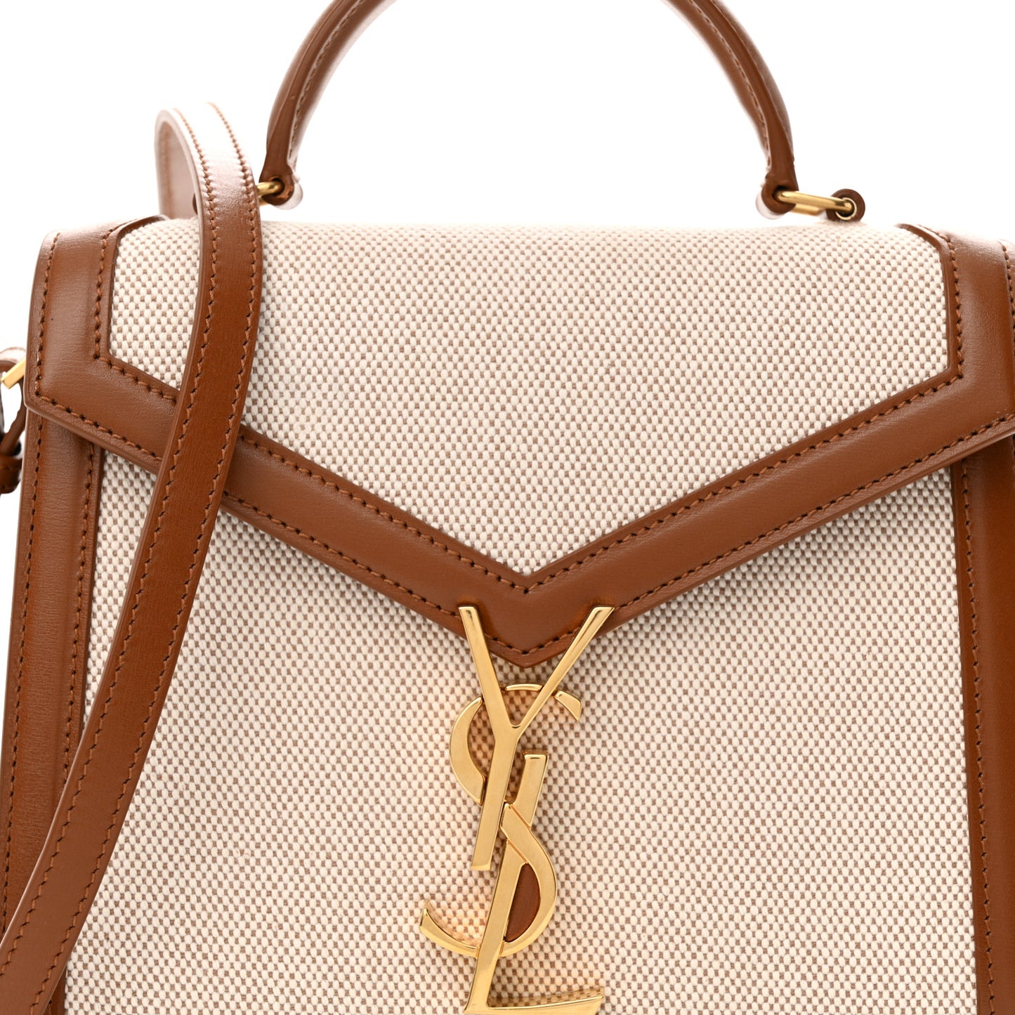 Canvas Calfskin Mini Classic Monogram Cassandra Top Handle Tan Natural