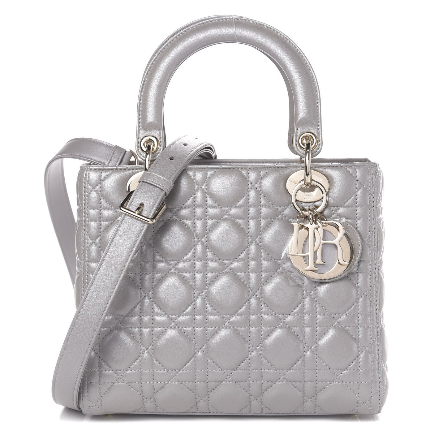 Pearly Lambskin Cannage Medium Lady Dior Grey