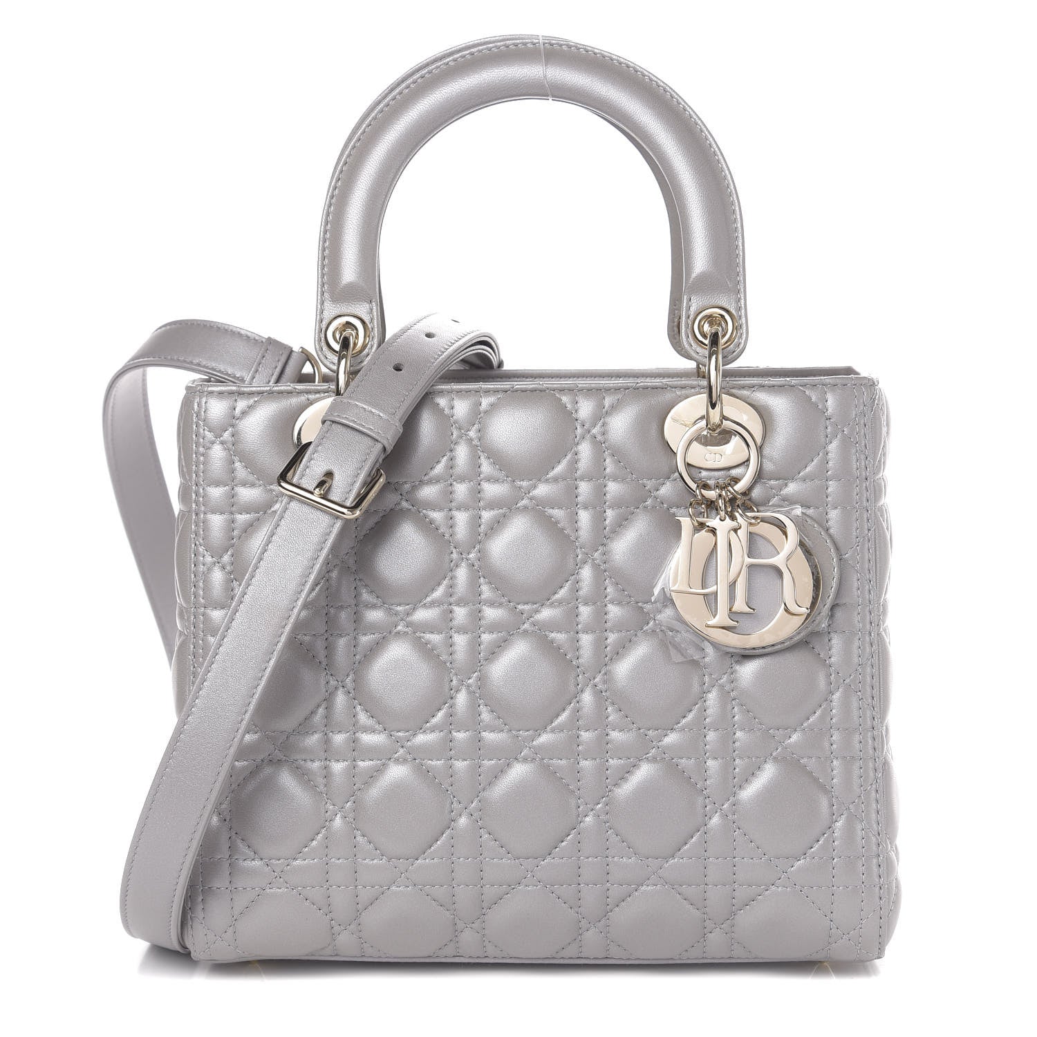 Christian Dior Pearly Lambskin Cannage Medium Lady Dior Grey 2 of 18