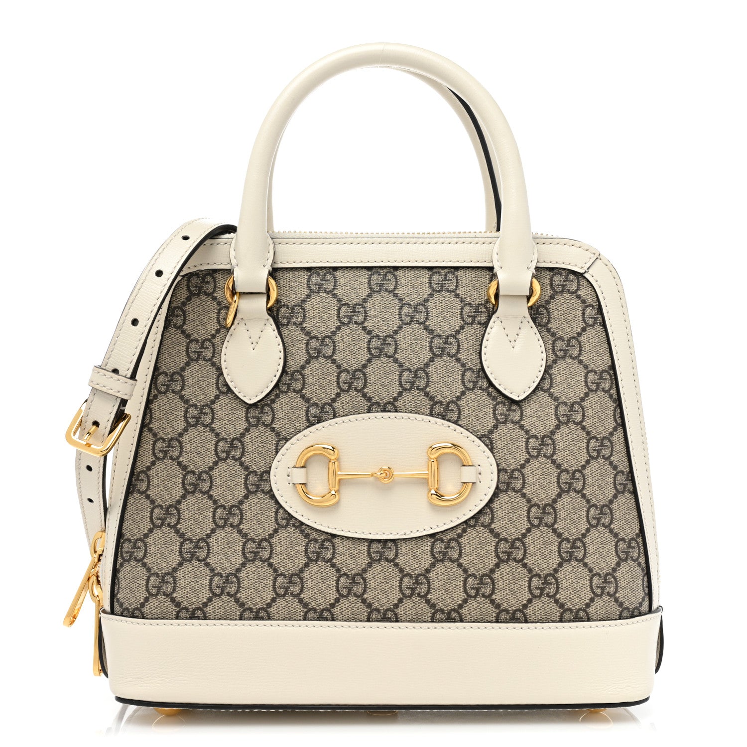 Gucci GG Supreme Monogram Azalea Calfskin Small Horsebit 1955 Top Handle Bag Beige Ebony Mystic White 1 of 9