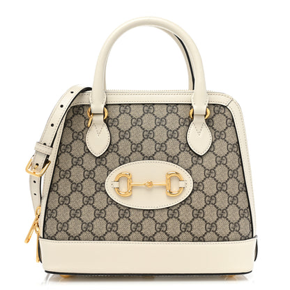 Gucci GG Supreme Monogram Azalea Calfskin Small Horsebit 1955 Top Handle Bag Beige Ebony Mystic White 1 of 9