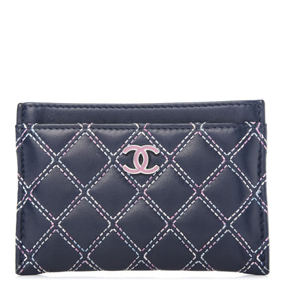 Chanel Lambskin Double Stitch Quilted Card Holder Navy Blue 1 of 7