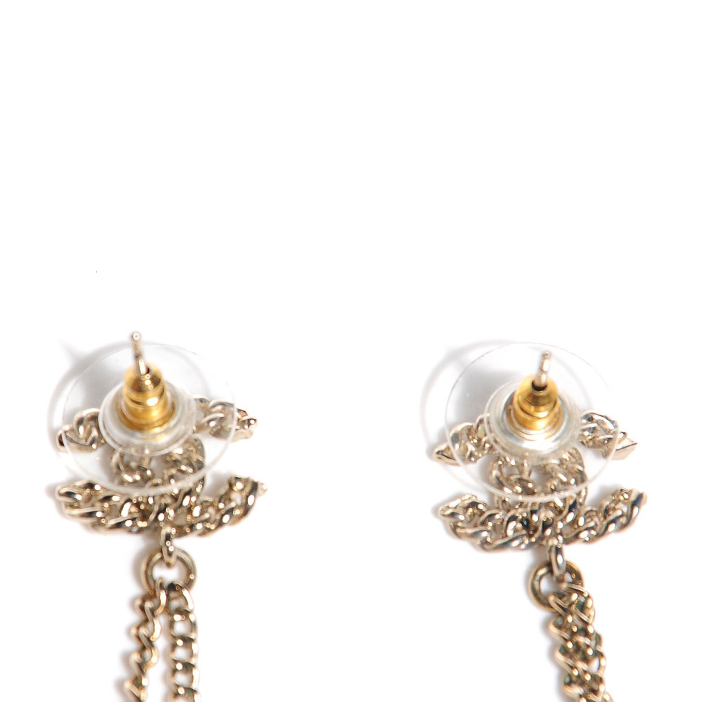 Chain Pearl CC Drop Earrings Light Gold