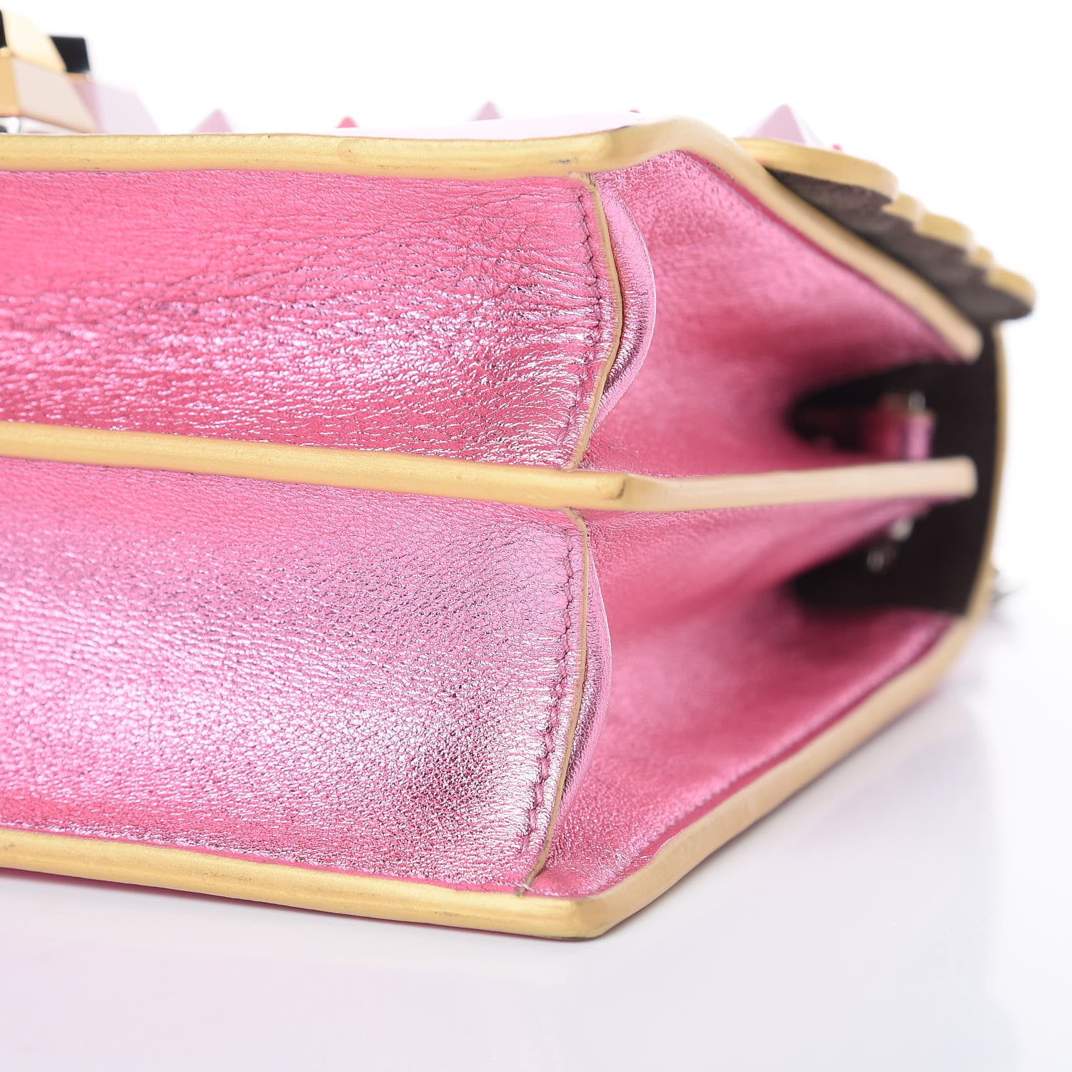 Fendi Vitello Catalan Mirror Scalloped Multi Studded Small Kan I Shoulder Bag Fuxia Chiaro 13 of 13