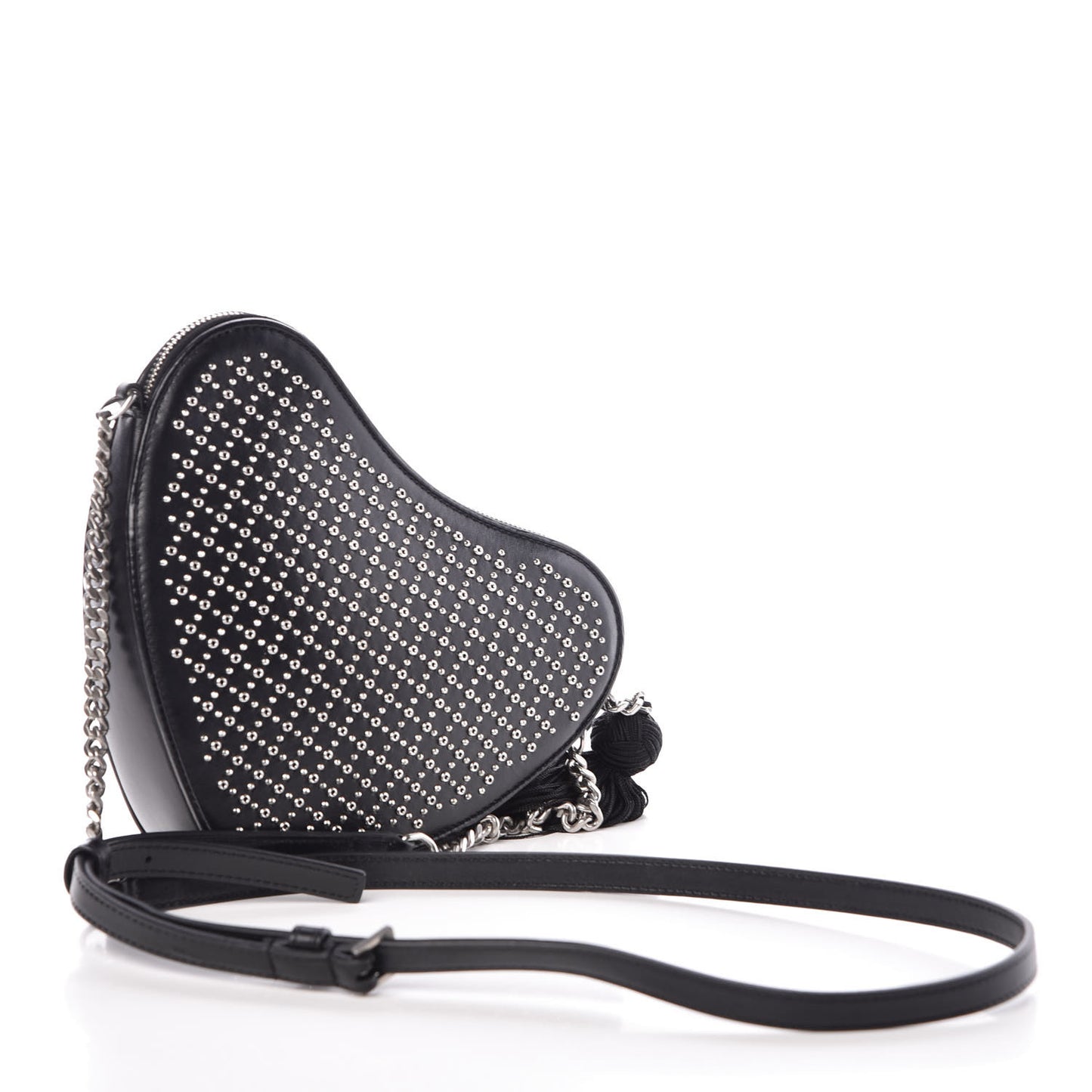 Calfskin Studded Monogram Heart Shoulder Bag Black