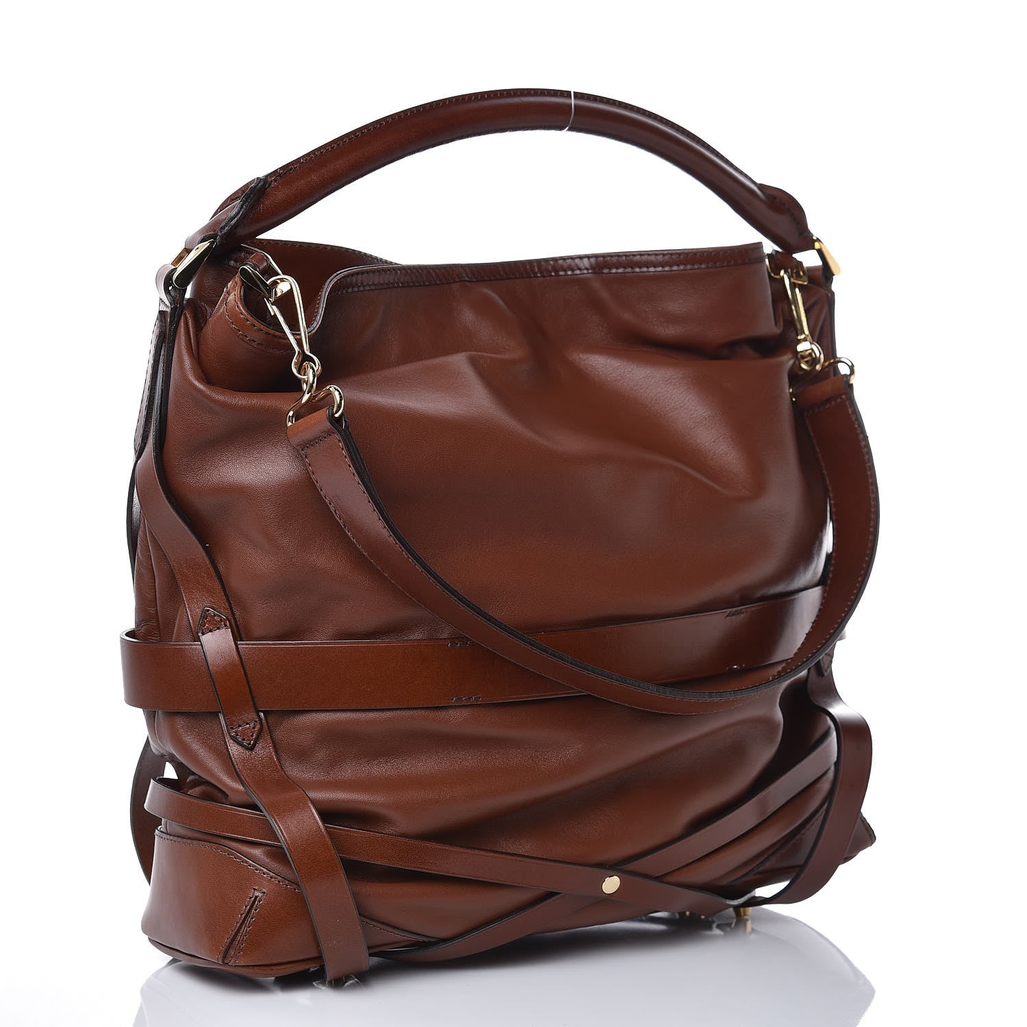 Burberry Soft Lambskin Bridle Calfskin Medium Gosford Hobo Dark Tan 3 of 7