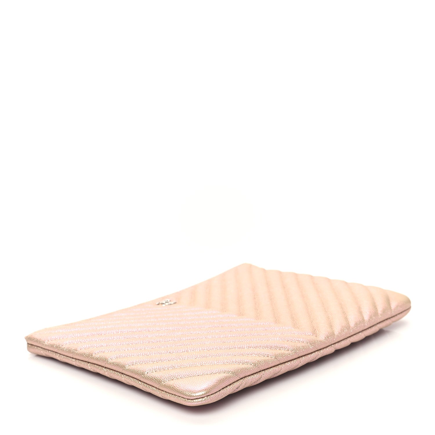 Chanel Iridescent Caviar Chevron Quilted Medium Cosmetic Case Light Gold 4 of 8
